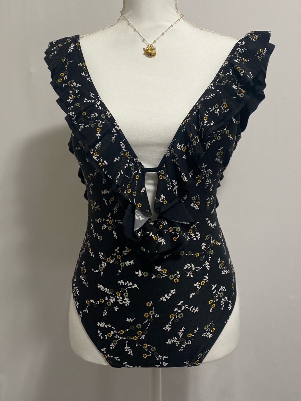 MICHAEL Michael Kors Black One-Piece Swimsuit with Cream Logo Tag